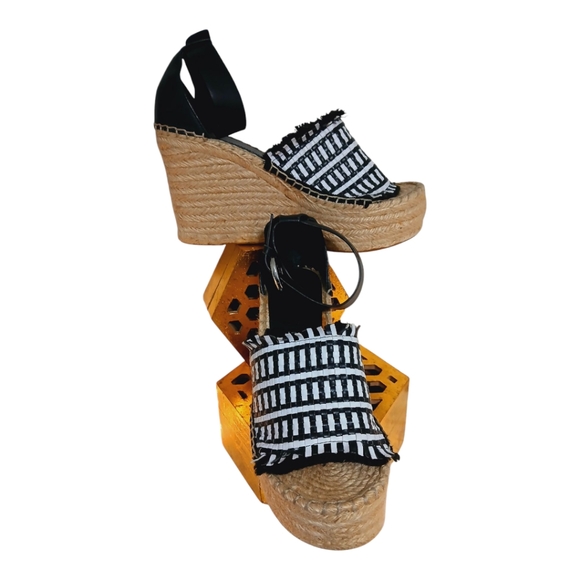 Marc Fisher Black and White Espadrille Wedges - Picture 2 of 5